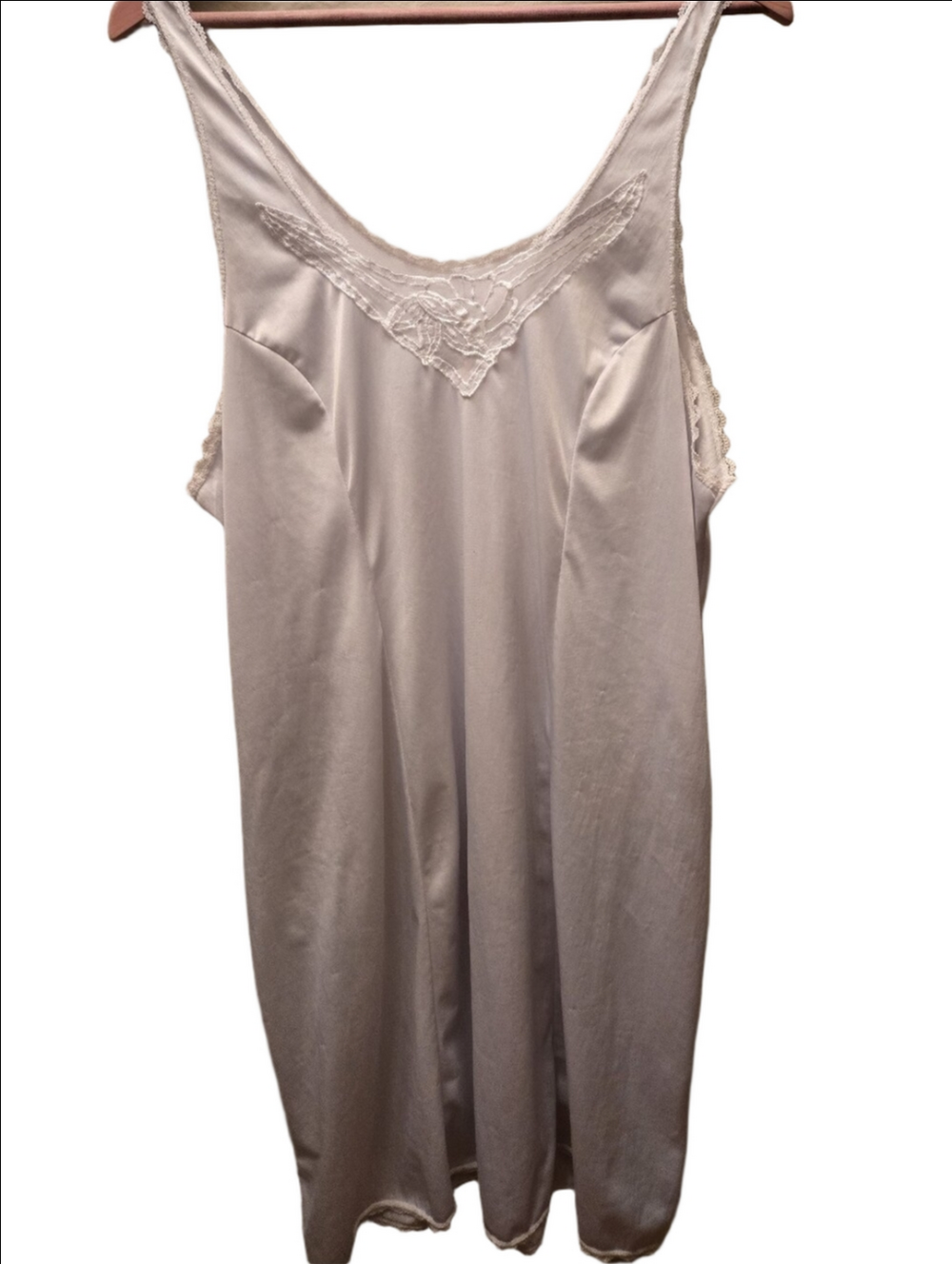 Vintage White Satin Nightgown Slip Dress Plus Size Lace Chemise XL 2X